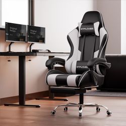 New GTPLAYER Massage Gaming Chair, Computer Chair with Footrest and Lumbar Support, Height Adjustable Game Chair with 360°-Swivel Seat and Headrest an