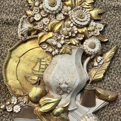 VTG MCM 1973 Syroco Large 3D Wall Art Decor Flowers/ Fruit