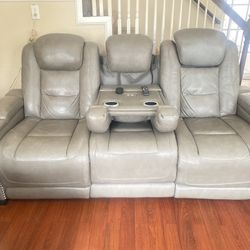 3 Piece Theater Seating Leather Reclining Couch Set