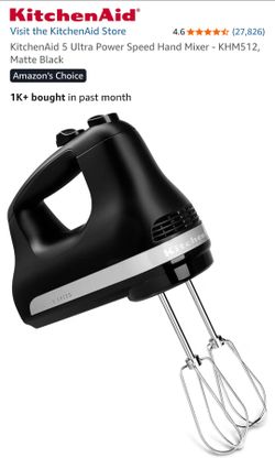 KitchenAid 5 Ultra Power Speed Hand Mixer KHM512 Matte Black