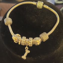 Pandora Sterling Silver Charm Bracelet Dog and Airplane Charms 