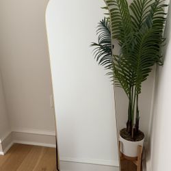 Gold Arched Full Body Mirror with Stand 59”x18 Modern Floor Wall Mirror Shatterproof & Elegant