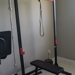Gym Power rack Bar and bench weights