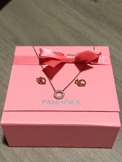 Pandora Gold Necklace and Earrings Set