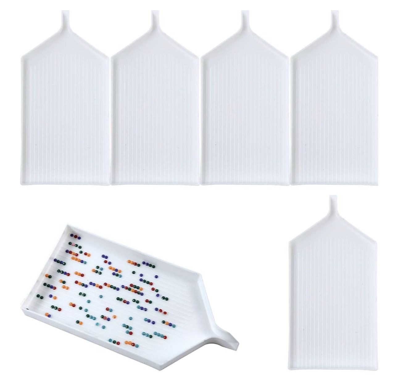 Qying 6pcs Large White Diamond Art Painting Trays, 6.3x3.1 Inch White Bead Sorting Trays,Rhinestone Tray Organizer Accessories and Tools for 5D Diamon