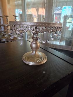 Lot of  [ qty 10 ] 
10" in diameter ~Gold Pedestal cake stand holders with pendants