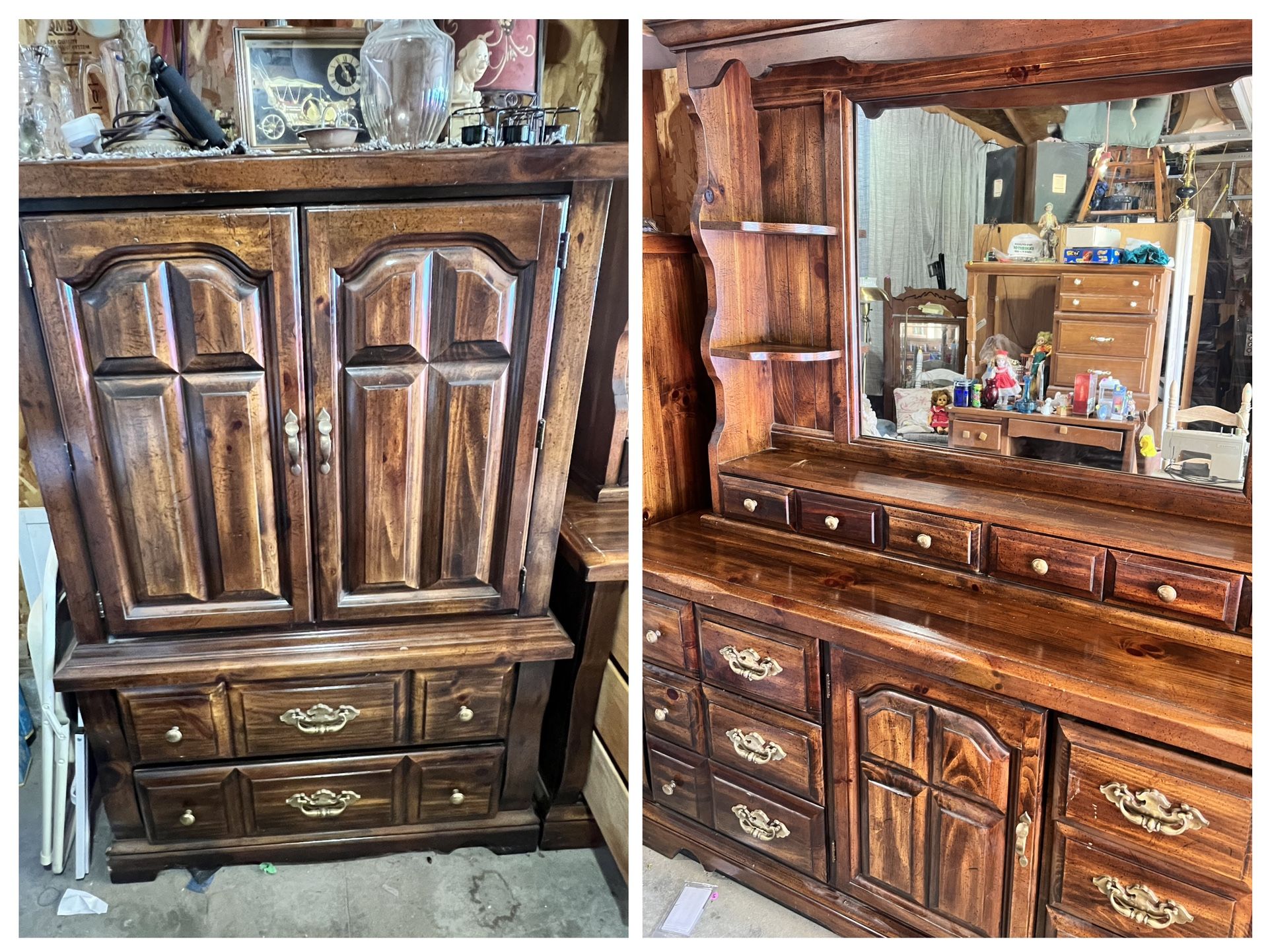 Beautiful JL Goodman Bedroom Set - Dresser, Lighted + Mirrored Hutch, Armoire