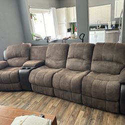 Brown Faux Distressed Leather Couch