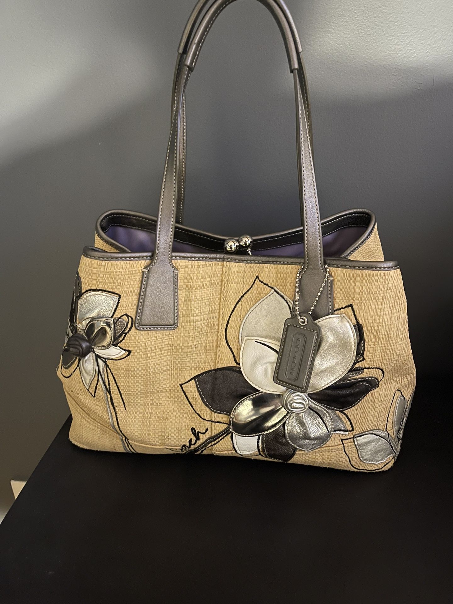 Coach 20th Anniversary Straw and Leather Satchel