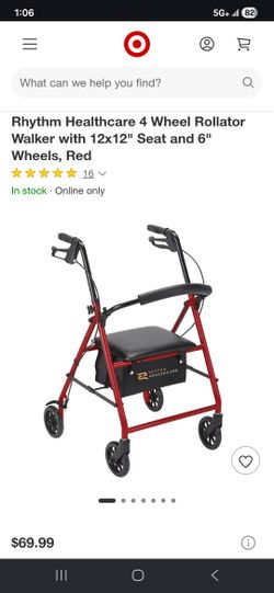 Rhythm Healthcare 4 Wheel Rollator Walker with 12x12" Seat and 6" Wheels