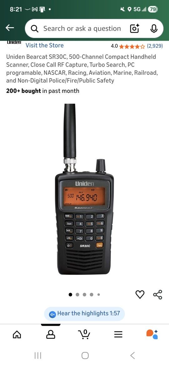 Uniden Bearcat SR30C, 500 channel handheld scanner
