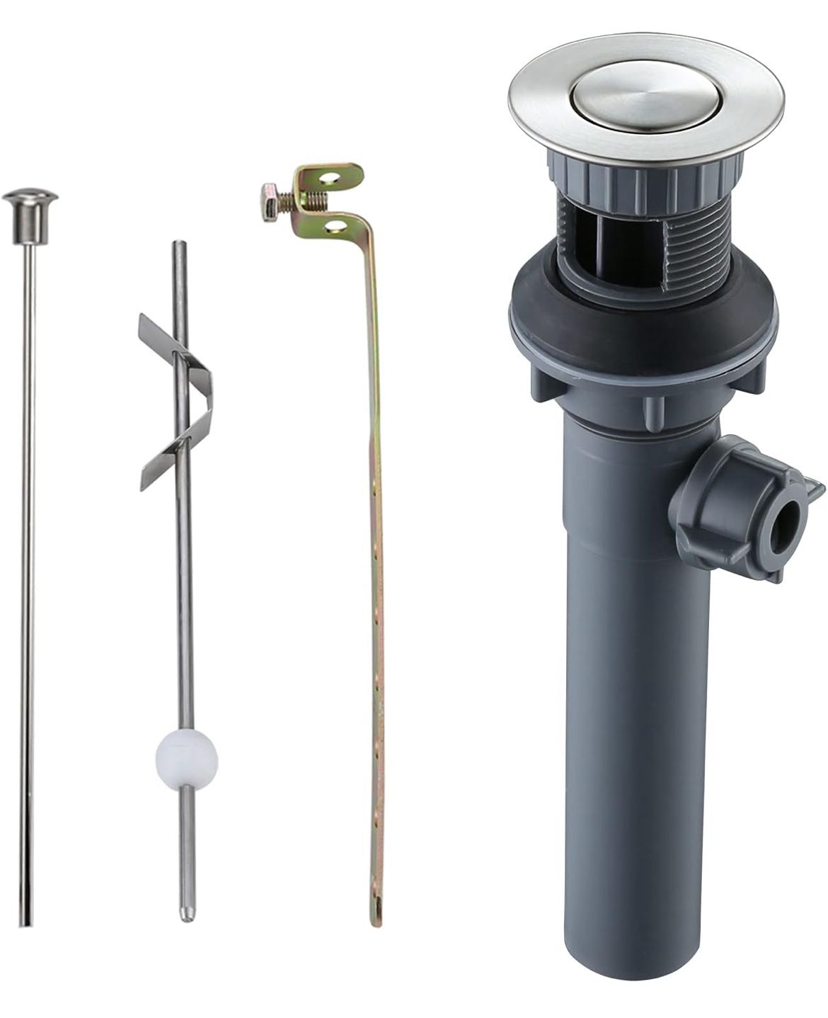 Bathroom Sink Drain with Lift Rod, Brushed Nickel Sink Drain with overflow, Drain Stopper for sink