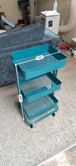***MOVE OUT SALE Teal 3-Tier Rolling Utility Cart