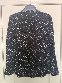 Uniqlo Women's Polka Dot Black & White Button-Up Shirt Long Sleeve Blouse Med