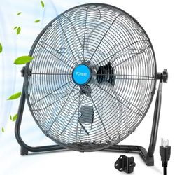 20" High Velocity Floor Fan, 3 Speeds, 360° Tilt Head, Heavy Duty Metal Fan for Industrial Commercial Warehouse Space Garage Gym Workshop Shop Factory