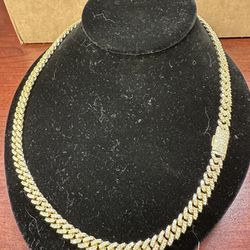 Cuban Link Diamond Yellow Gold Necklace Chain 