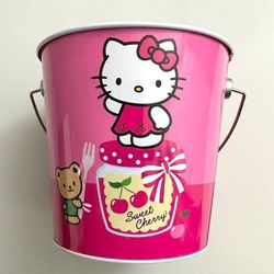 Rare HTF Sanrio Hello Kitty Sweet Cherry Metal Tin Bucket 2014 6x5 Inches