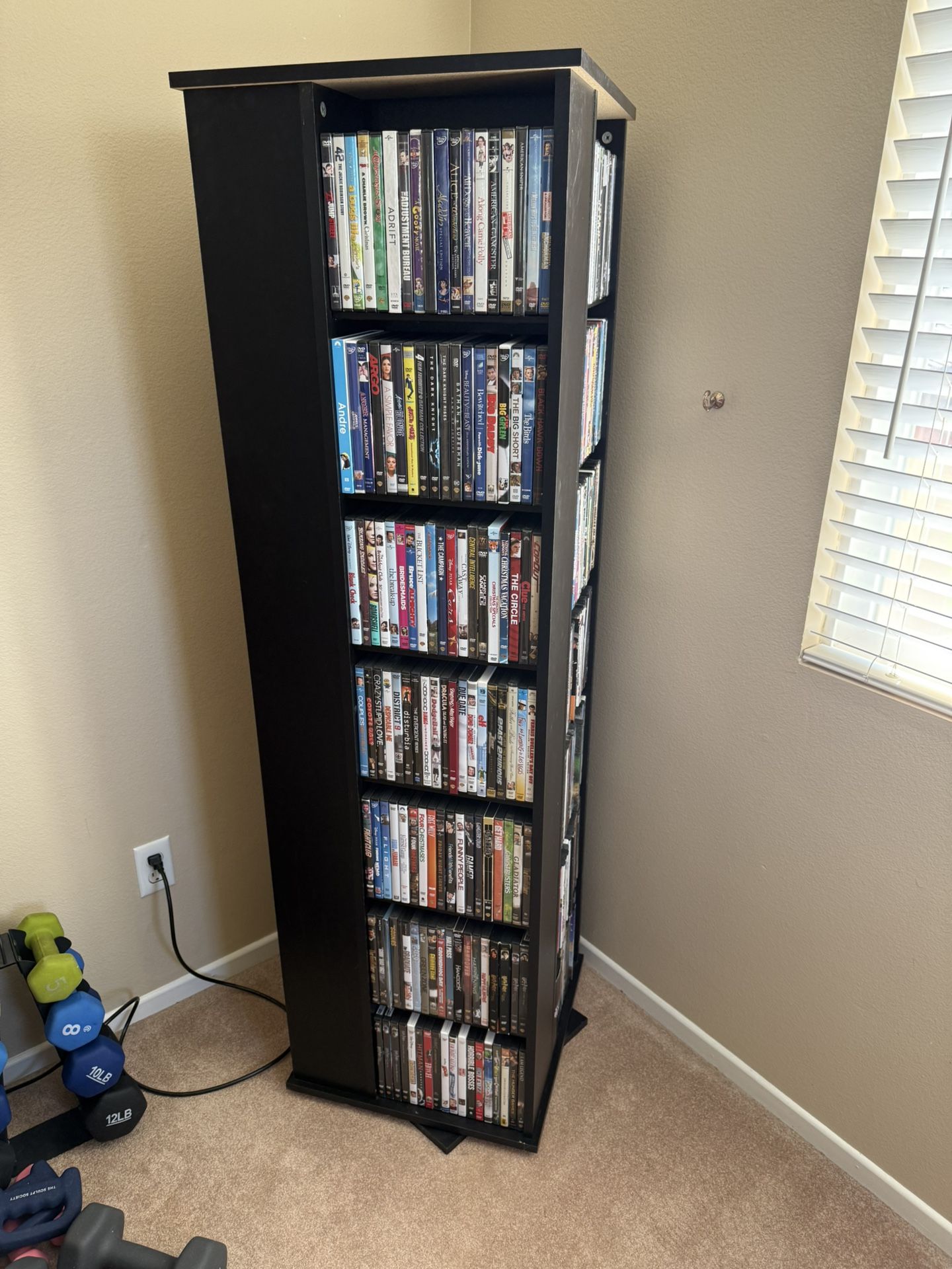 Black 4 -Sided Revolving Display Cabinet, Narrow CD / DVD Storage Cabinet with Adjustable Shelves