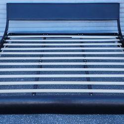 (DELIVERY AVAILABLE) Black Faux Leather Platform King Bed Frame 