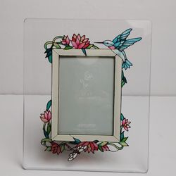 Joan Baker Hummingbird Dragonfly  Stained Glass Photo Frame Fits 3.5" x 5" Photo