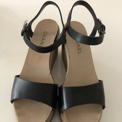 Chanel Strappy Wedge Sandals 