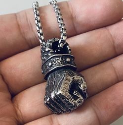 Vintage Sterling Silver Mens Boxing Black Power Fist Pendant Necklace