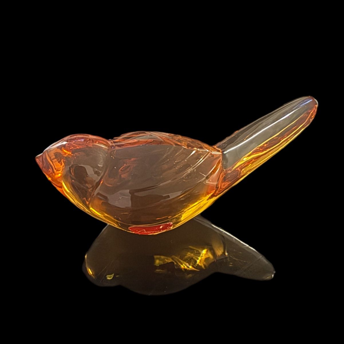 Baccarat Crystal Orange  Sparrow Titi Paperweight  