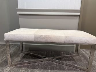Cowhide Upholstered Bench with Chrome Base