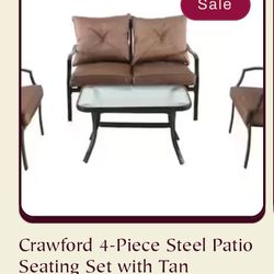 Crawford 4-Piece Steel Patio Seating Set with Tan Cushions