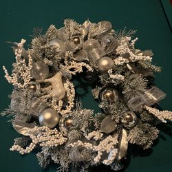 24 Inch Silver/White Winter Holiday Christmas Wreath