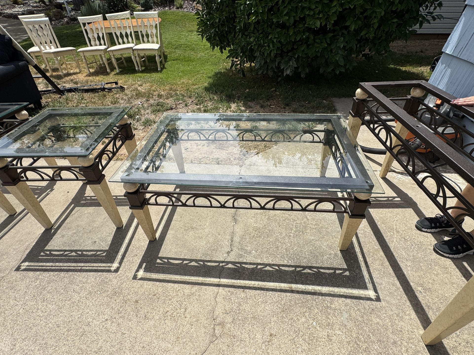 Coffee Table & 2 Side Tables W/ Glass Tops
