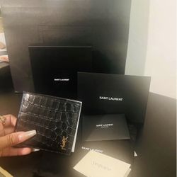 Saint Laurent Men’s Croc Embossed leather wallet