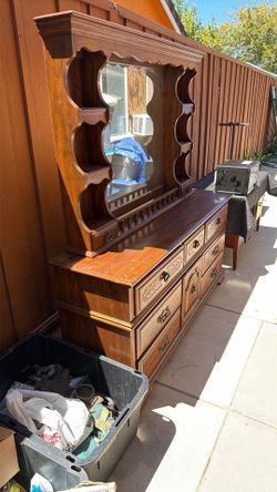 Solid Wood Vintage Dresser with Mirror – Great Condition