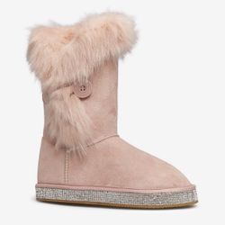 Pink FAUX FUR EMBELLISHED Boots New