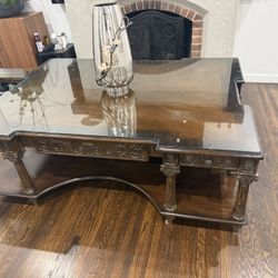Solid Wood Coffee Table with Glass Top – Heavy & High Quality 