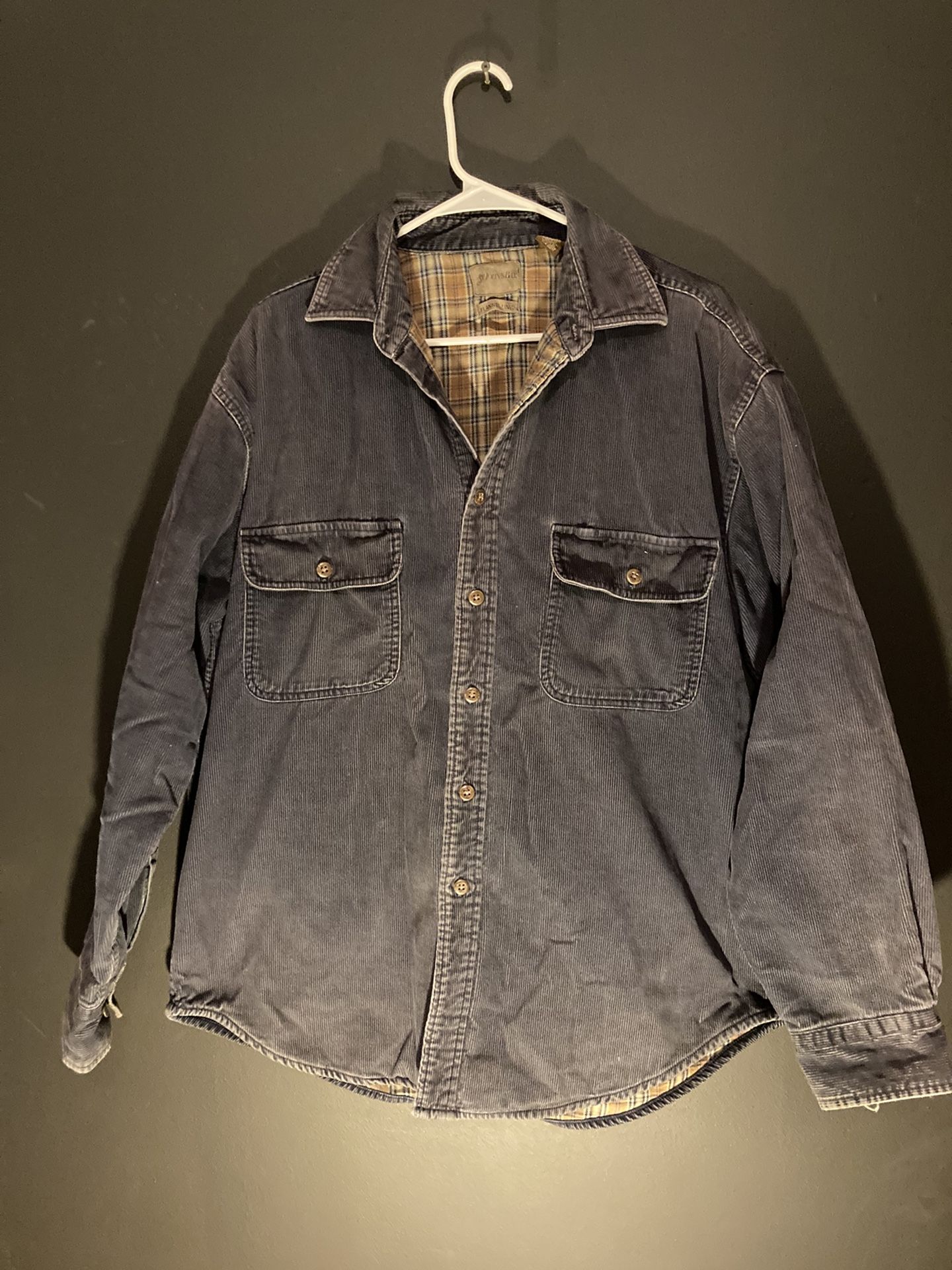 St. John’s Bay Vintage Distressed Flannel Lined Blue Corduroy Work Jacket Large