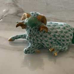 Herend Hungarian Porcelain Hand Painted Ram Figurine