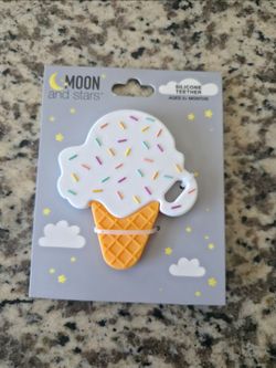 Moon and stars ice cream cone silicone teether