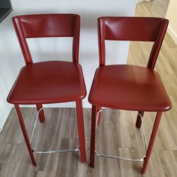 Red Leather Bar Stools / Counter Stools