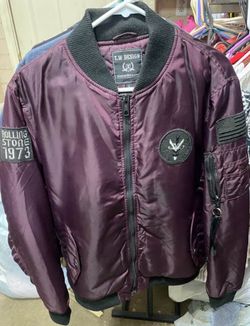 Men's maroon rolling stone 1973 y2k zip up jacket