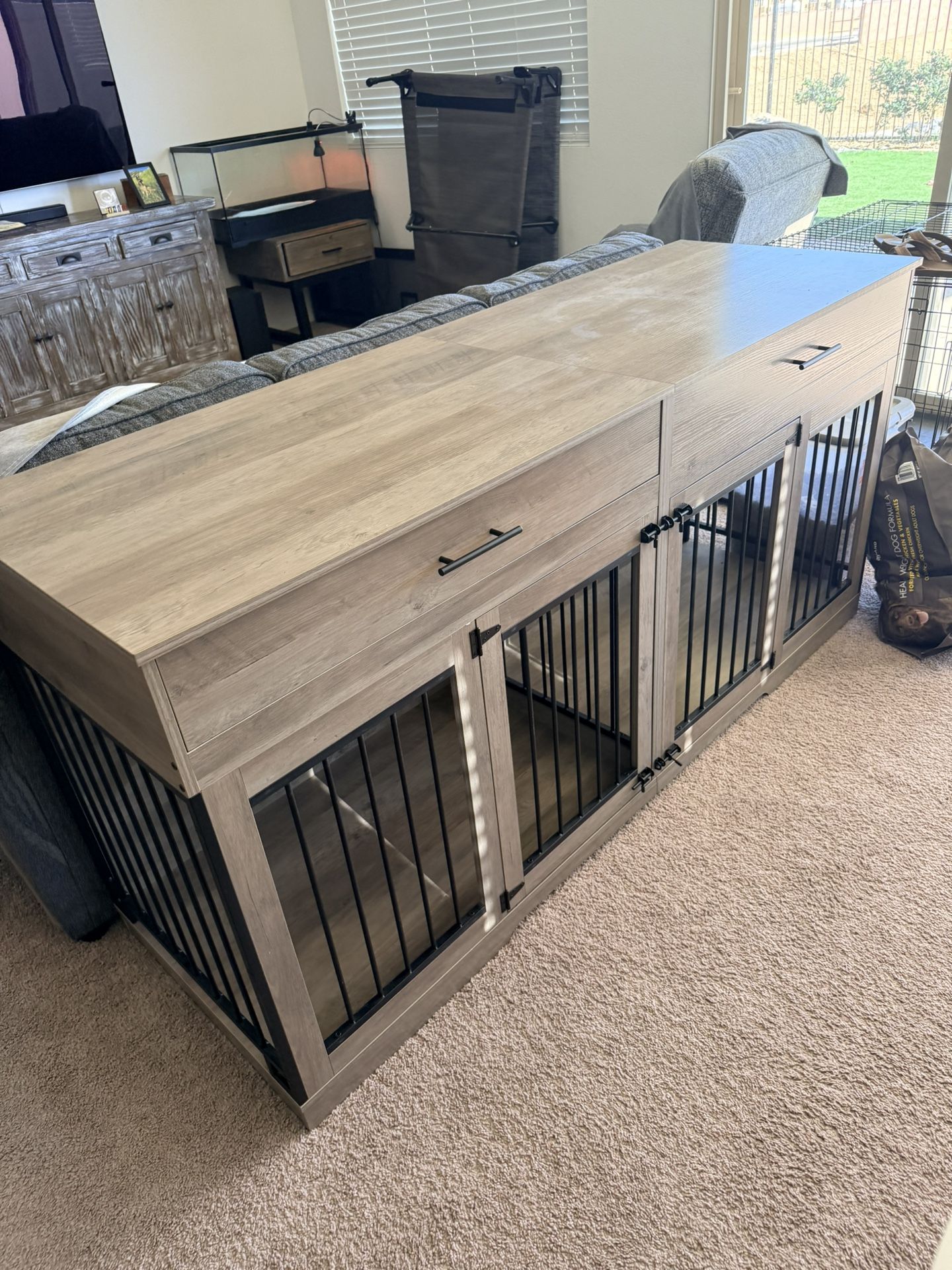 Rophefx 72" Dog Crate Furniture for 2 Dogs
