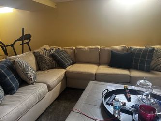 Large Beige Fabric Sectional Sofa