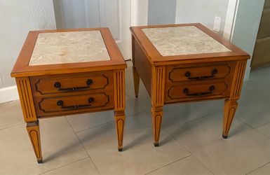 MidCentury Wood Marble Top Mersman End Table Nightstands - Pair
