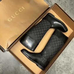 Gucci Rubber Guccissima Wellington Sz 36 (6)Knee Rain Boots Auth Monogram GG 