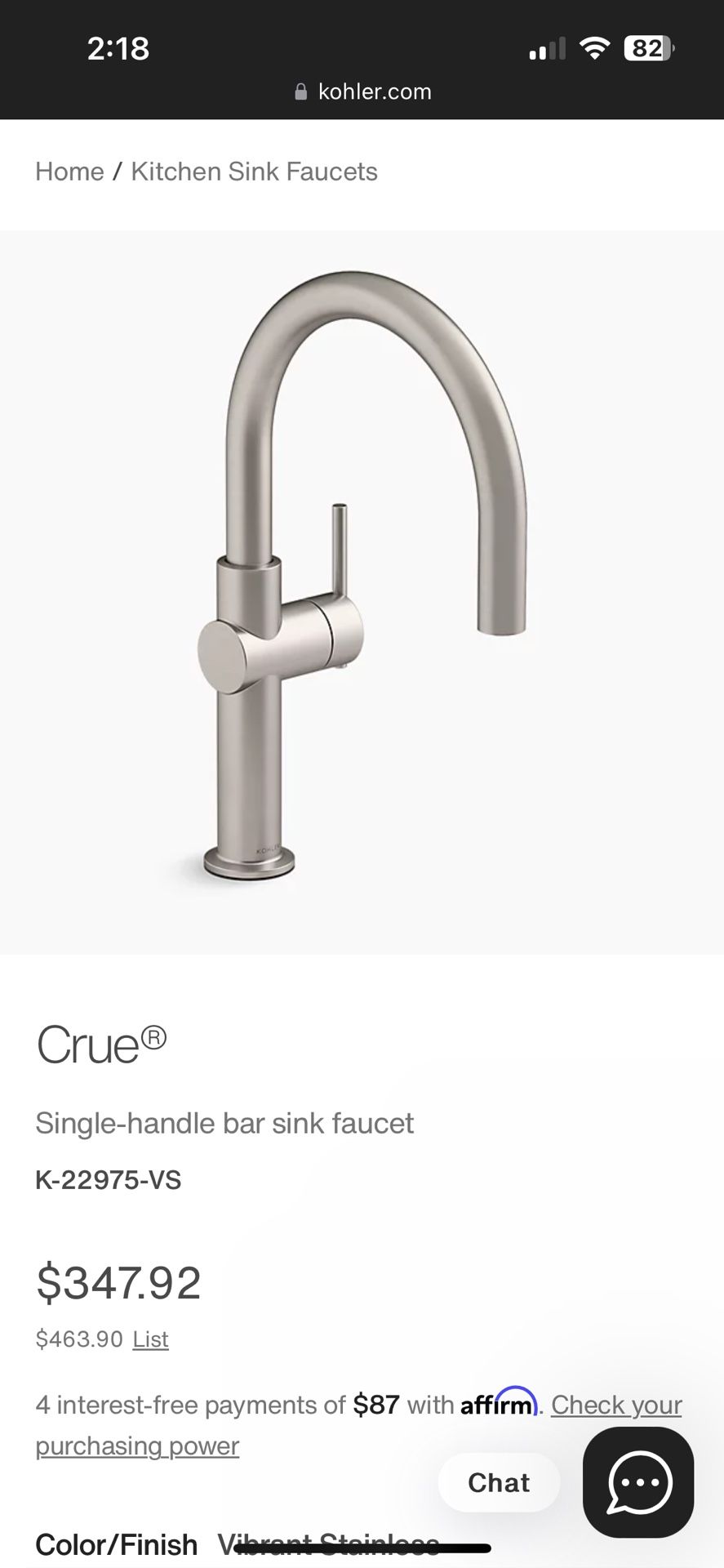 Koehler Crue Kitchen Bar Faucet