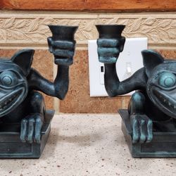 (2) Disney The Haunted Mansion Gargoyle Candle Holder Statue Spirit Halloween