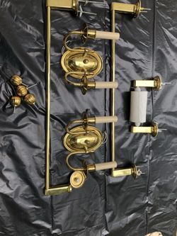 Solid brass paper holder two sconces two towel bars 24 inch one towel bar 18 inch polished brass