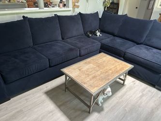 Sectional dark navy blue suede