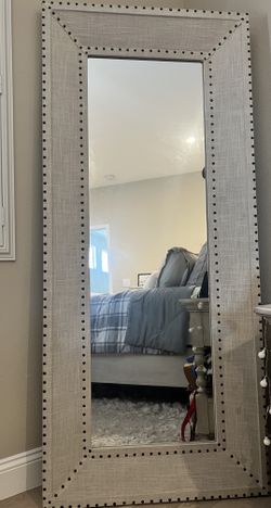 Living Space Linen Framed Floor Mirror with Nailhead Trim - 31X71