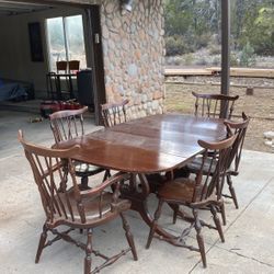 Six Seat Vintage Antique Cherry Wood Dinning Table Set